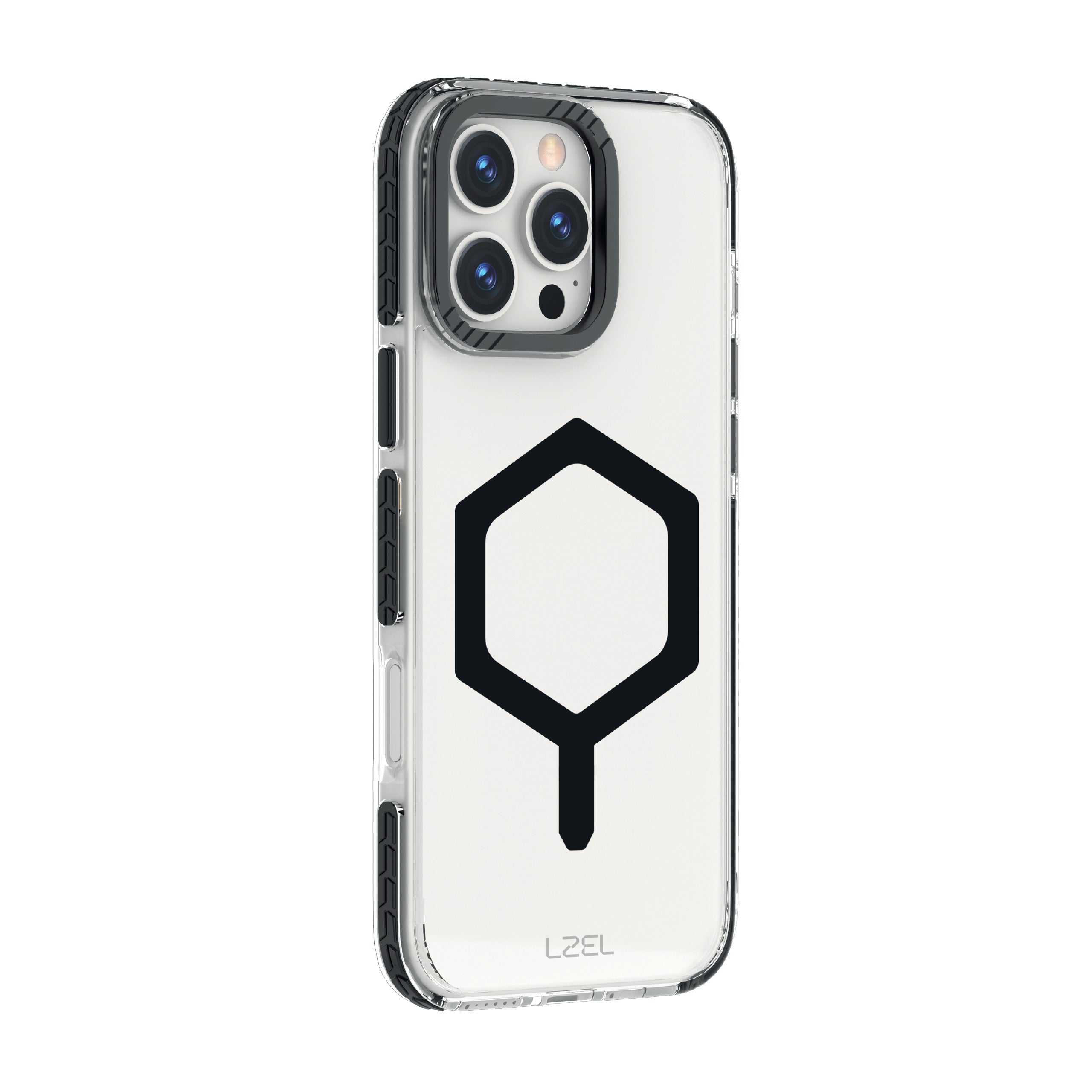 LZEL iPhone 16 Pro MagHexa Defender Clear Case |Black/Gray
