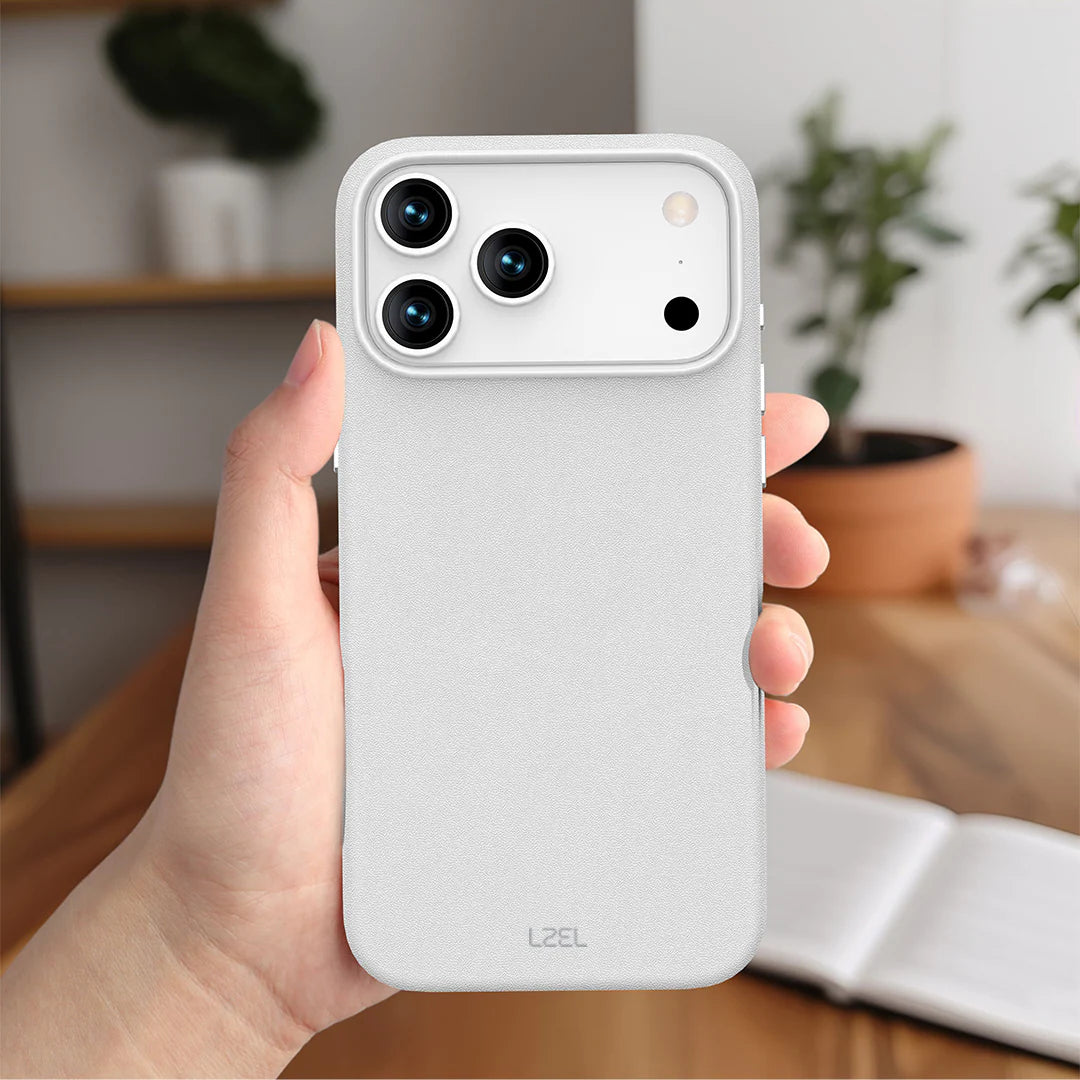 LZEL MagOrbio Leather Case for iPhone 17 Pro | Light Gray