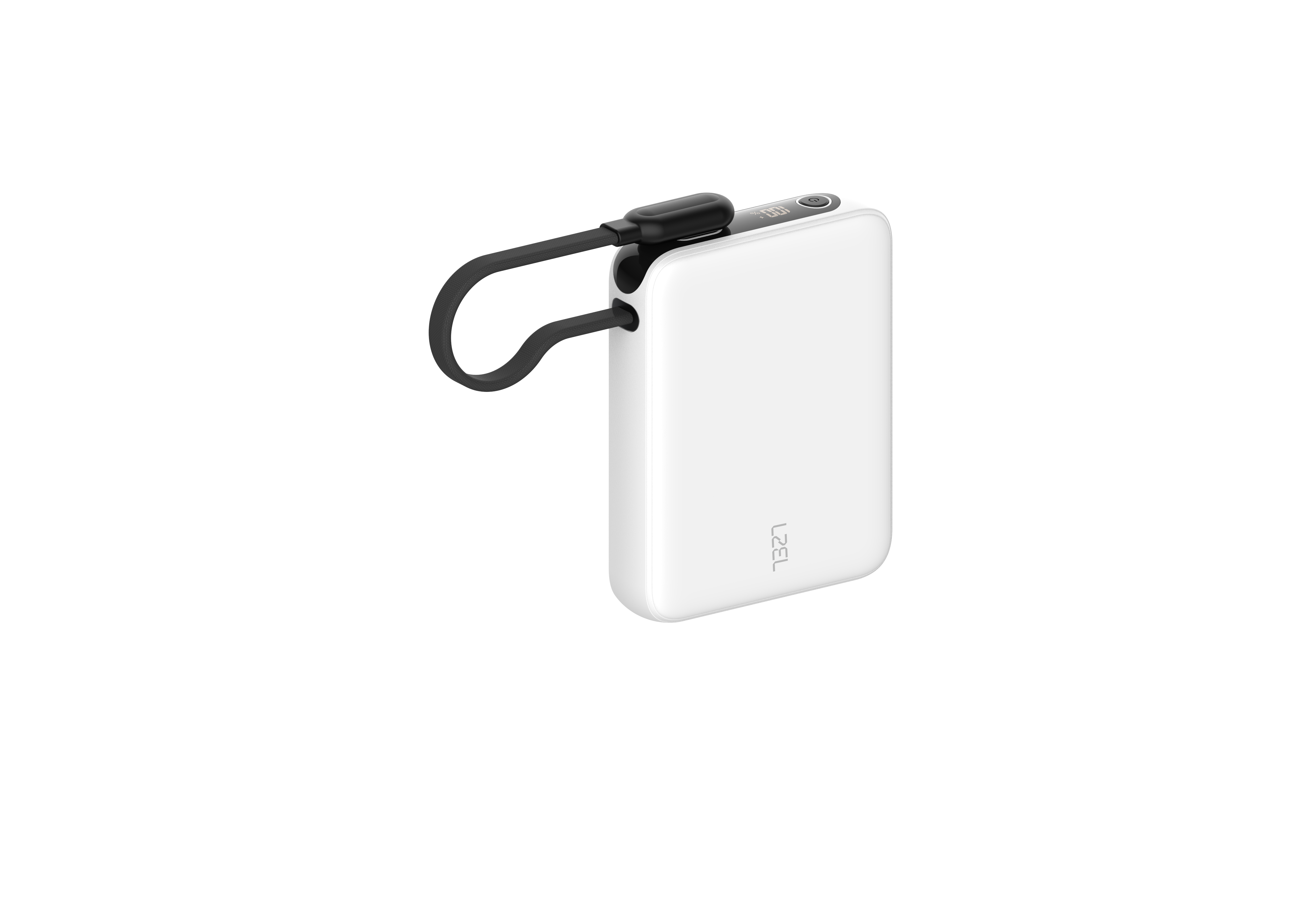 LZEL PrimeBrio 10K Mini PD Power Bank – 10000mAh, 30W, Built-in Type-C Cable | White