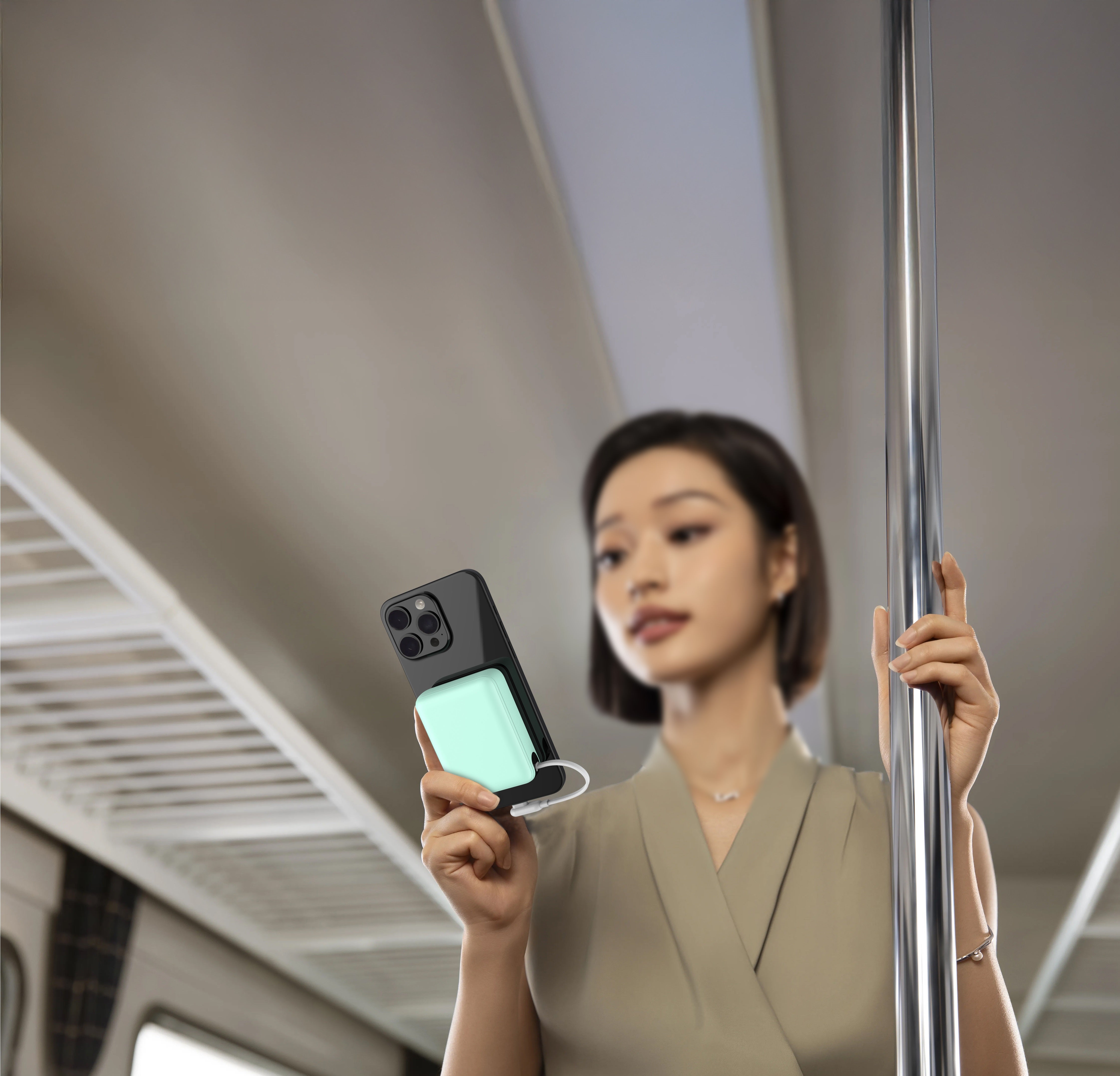 LZEL PrimeBrio 5K Mini PD Power Bank – 5000mAh, 20W, Built-in Type-C Cable | Light Green
