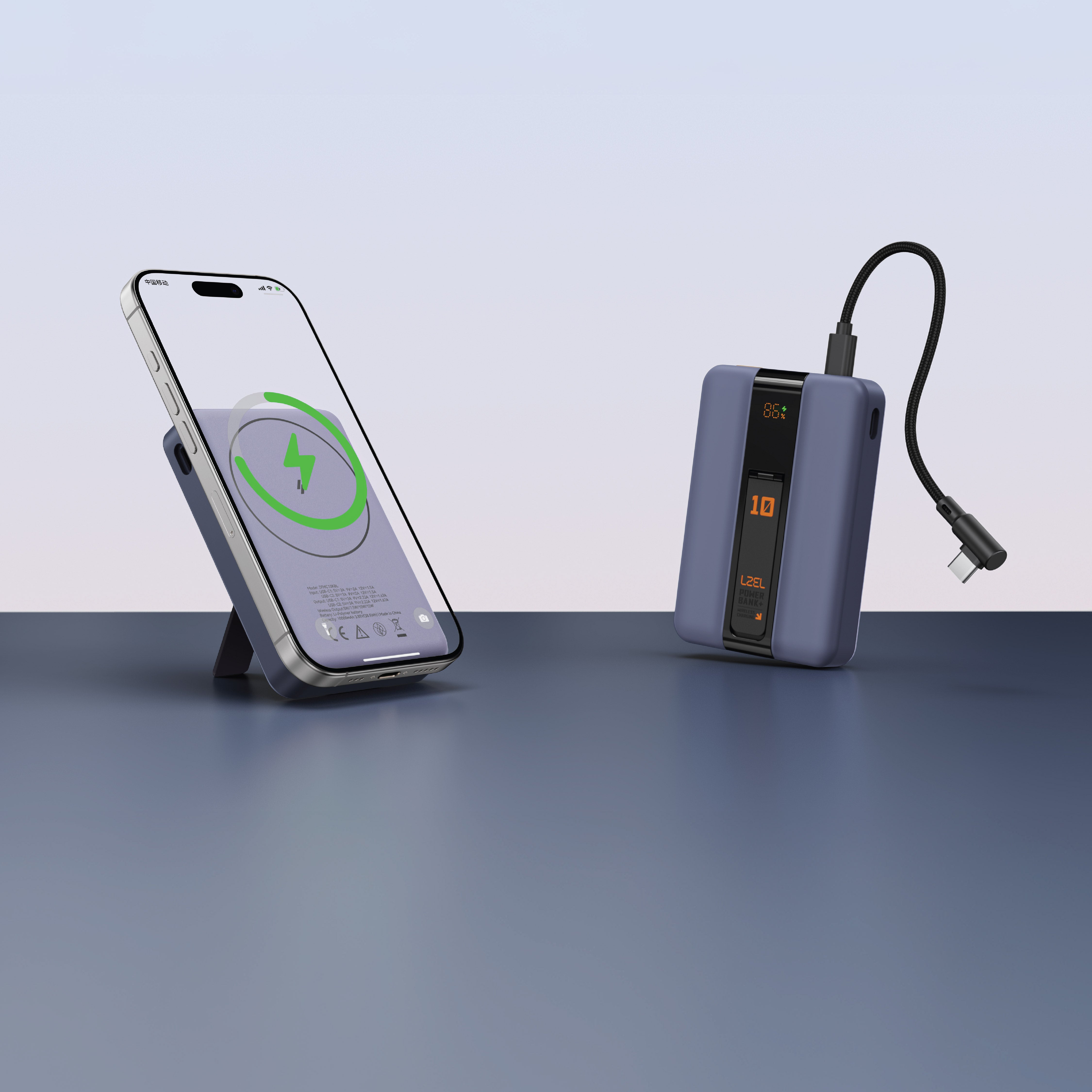 LZEL ZenoFlex MaxCharge 10000mAh Wireless Charging Power Bank – 20W Wired Output / 18W Input (15W Wireless) | Navy Blue