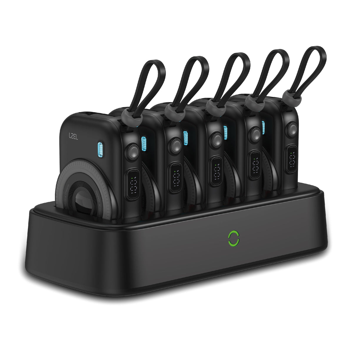 LZEL PentaEnergia Station - 5X 10,000mAh Wireless Power Bank & Charging Dock with Built-in Cable | Black