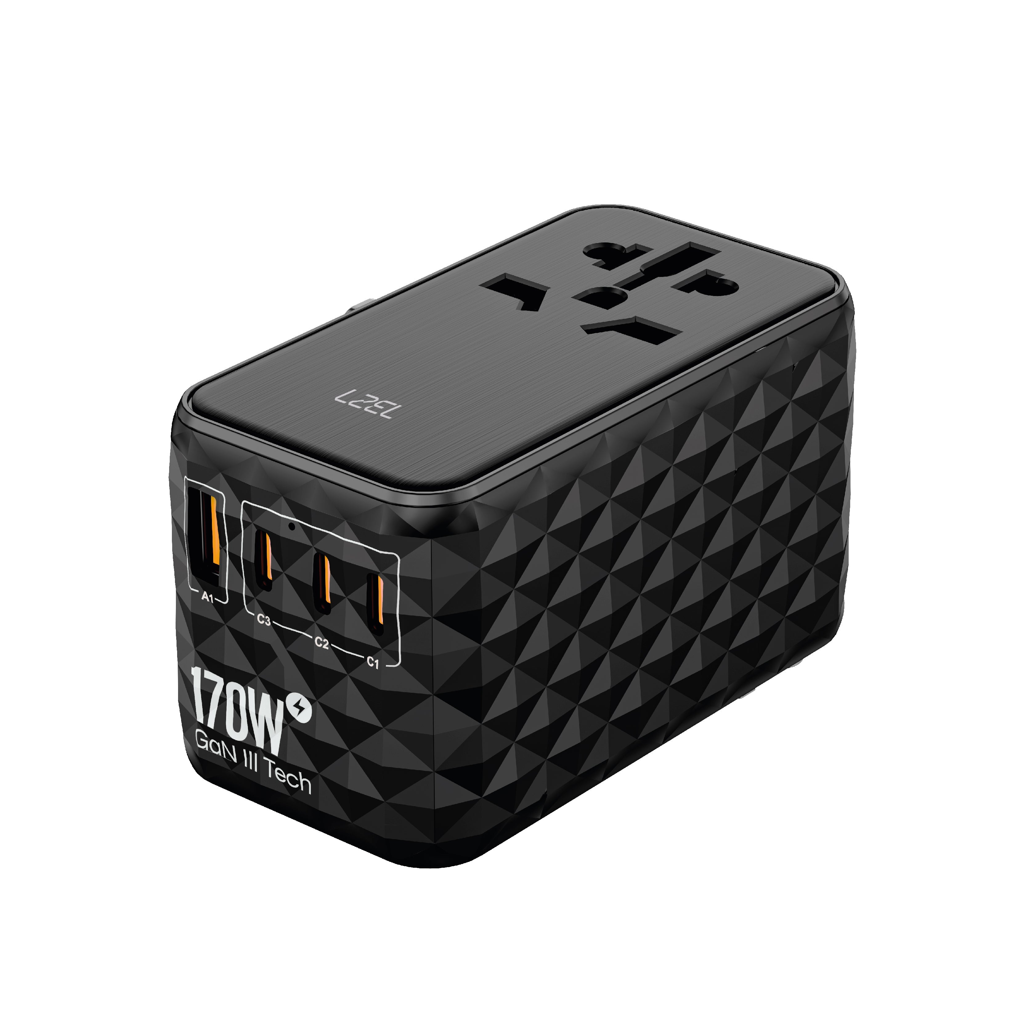 محول شحن سريع LZEL Voyage Elite Travel بقوة 170 واط GAN USB-C PD | أسود 