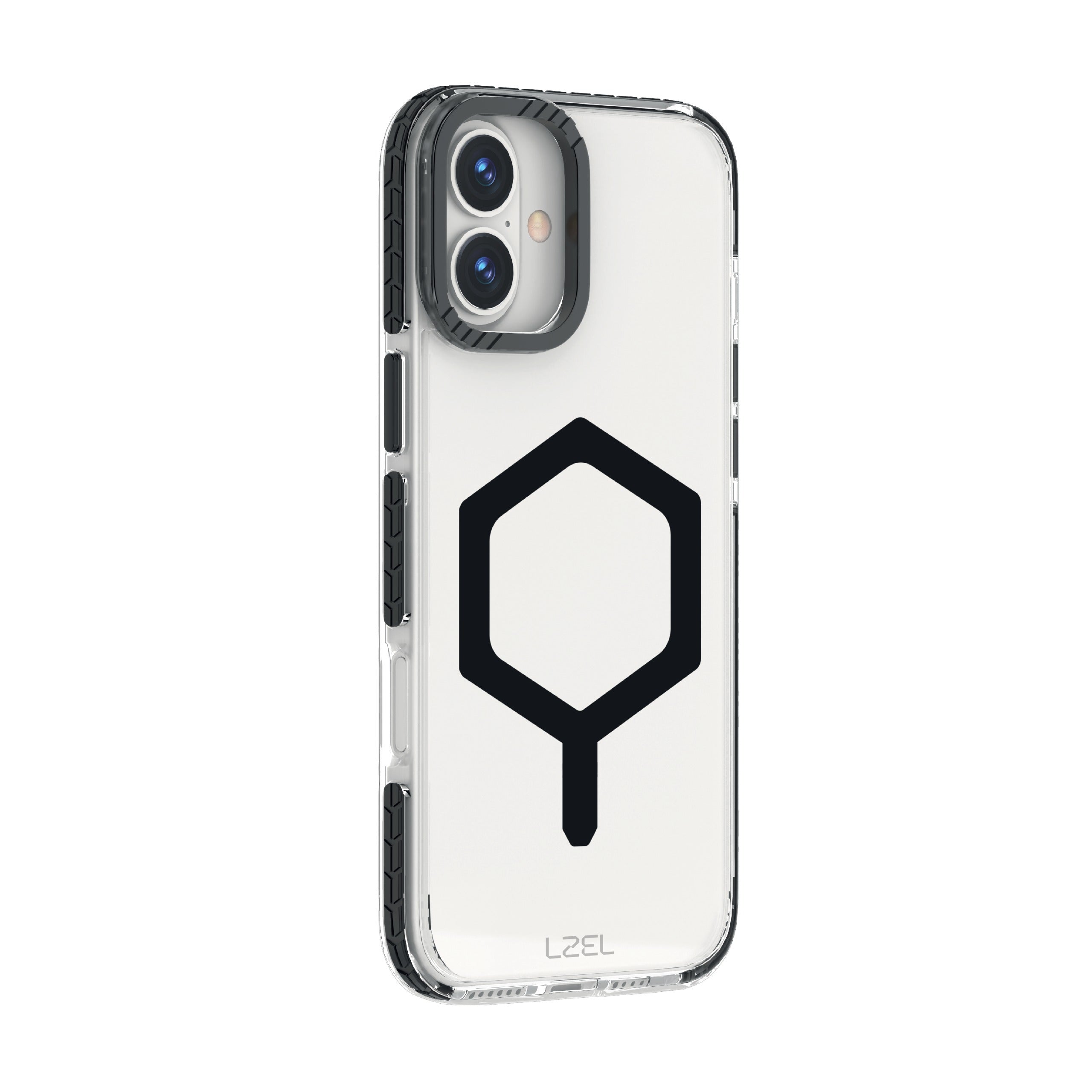 LZEL iPhone 16 Mag Hexa Defender Clear Square MagSafe Case|Black