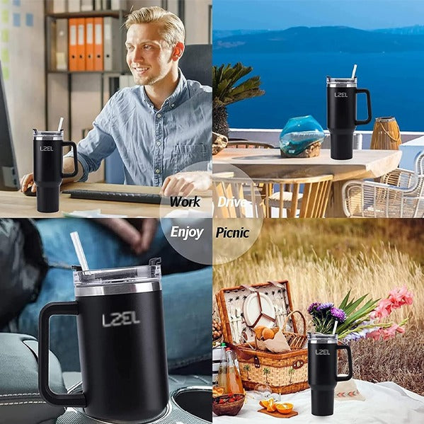LZEL Tumbler With Handle 800ML Aqua Pure Vacuum Insulated | Black