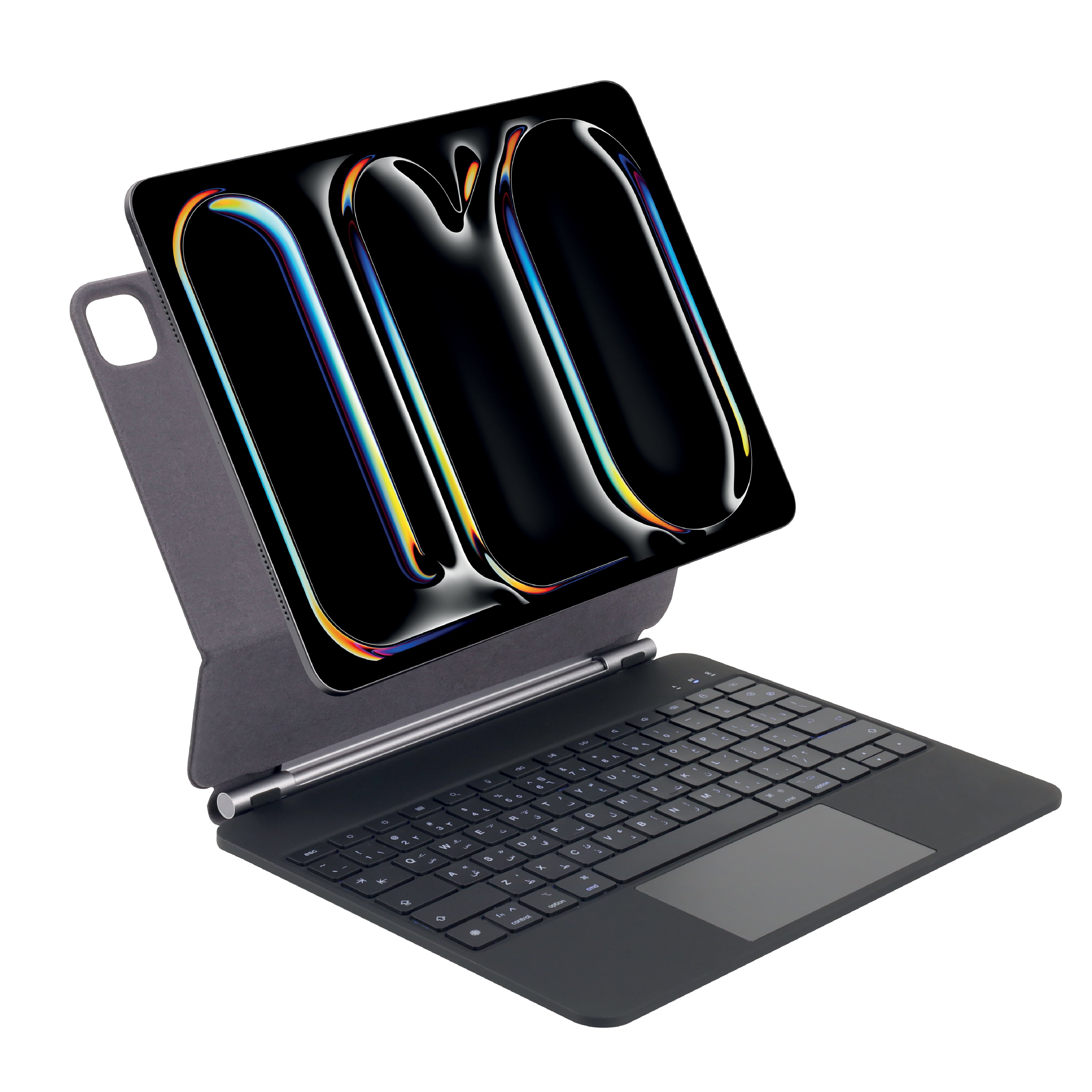 لوحة مفاتيح سحرية من سلسلة Zenkey Axon لجهاز iPad Pro مقاس 11 بوصة M4 من LZEL، باللغة العربية والإنجليزية باللون الأسود 