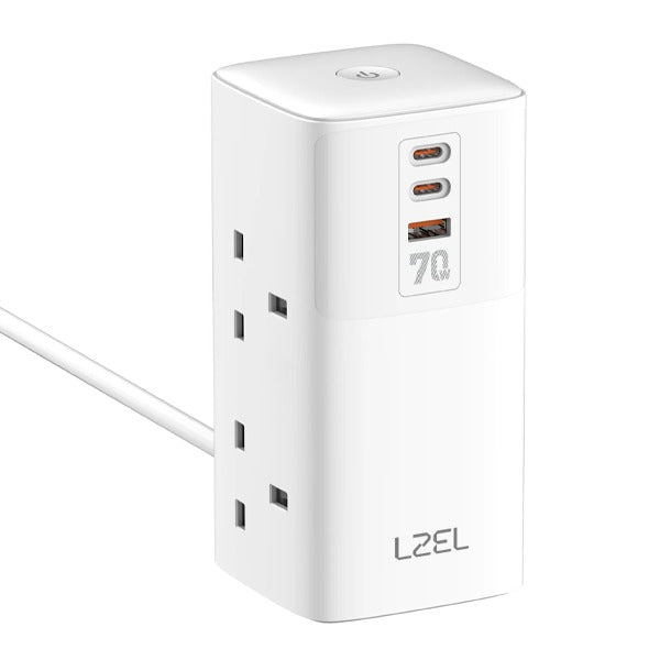 مقبس طاقة ملحق برج GaN بقدرة 70 واط من LZEL Zenith Power Hub | أبيض 