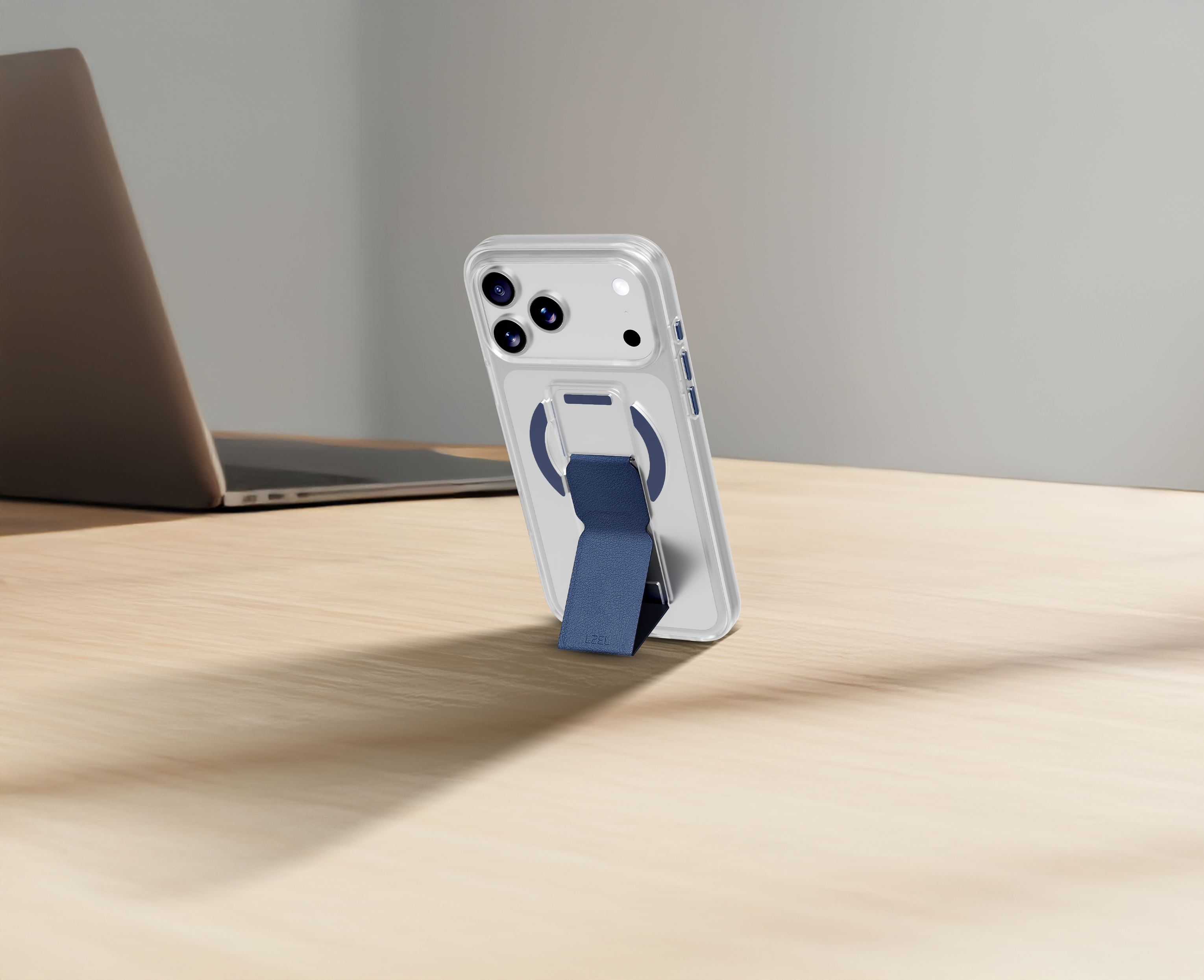 LZEL MagClear LeatherGrip Case for iPhone 17 Pro Max | Blue