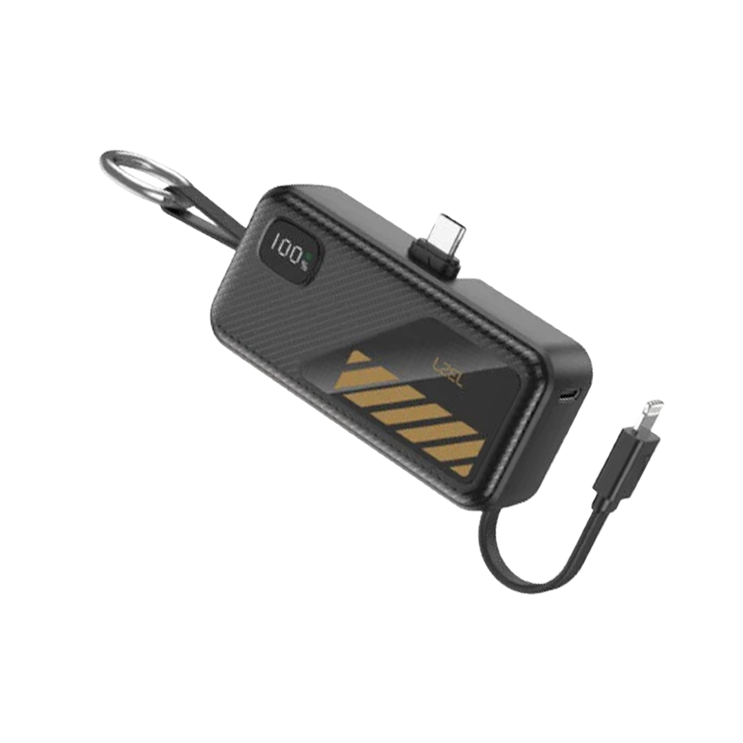 LZEL NanoFlux Charger Mini – 5,000mAh PD Type-C Power Bank with Built-in Lightning Cable | Black