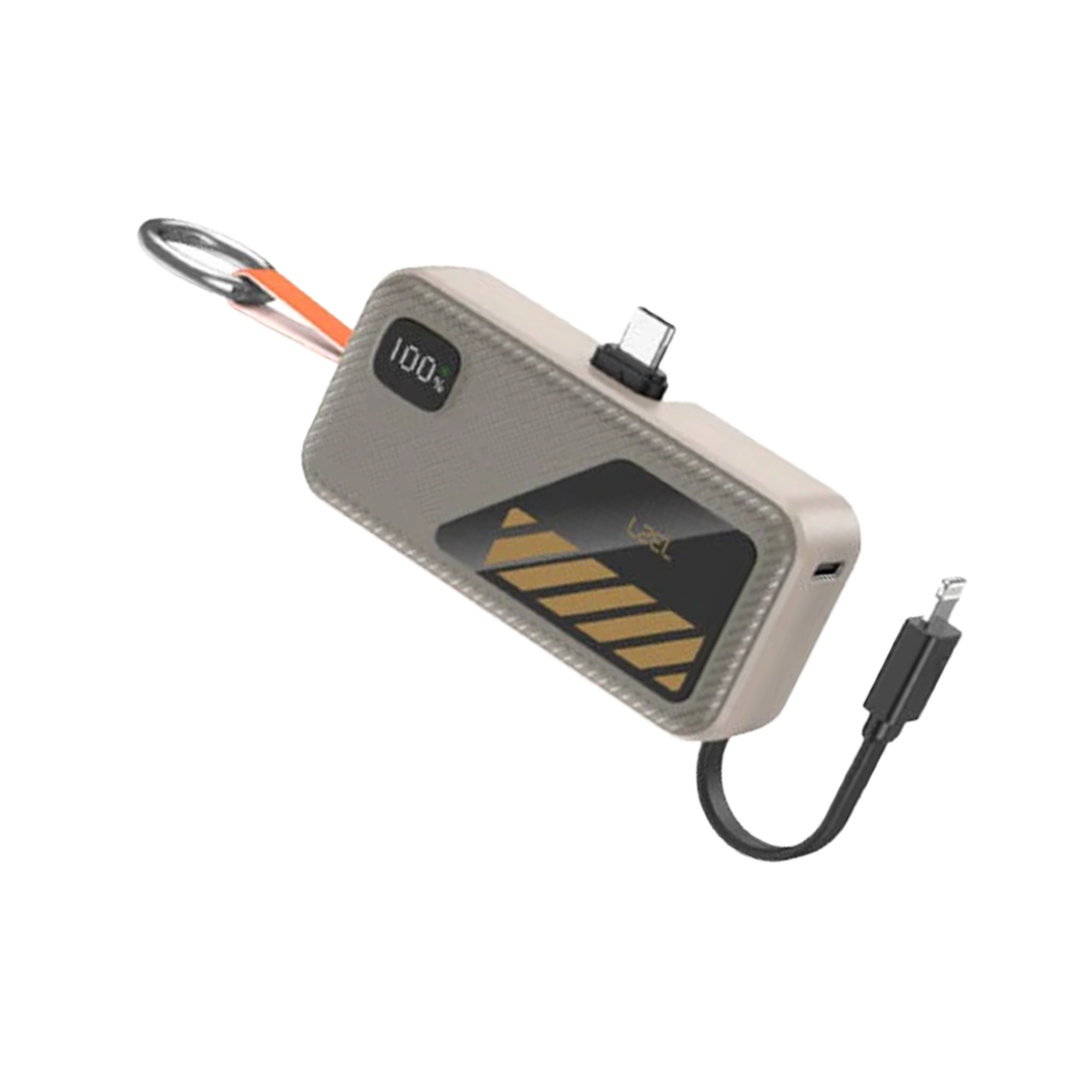 LZEL NanoFlux Charger Mini – 5,000mAh PD Type-C Power Bank with Built-in Lightning Cable | Gray