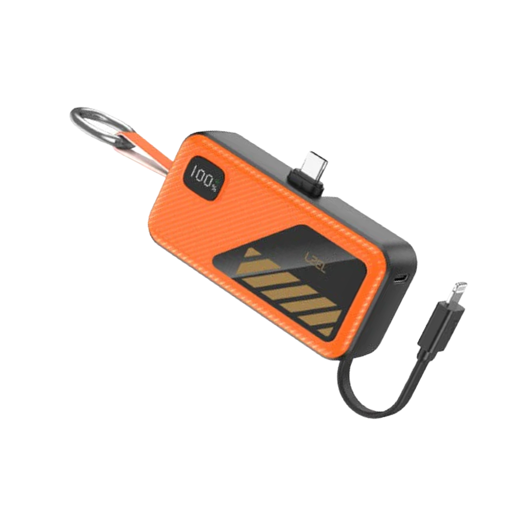 LZEL NanoFlux Charger Mini – 5,000mAh PD Type-c Power Bank with Built-in Lightning Cable | Orange