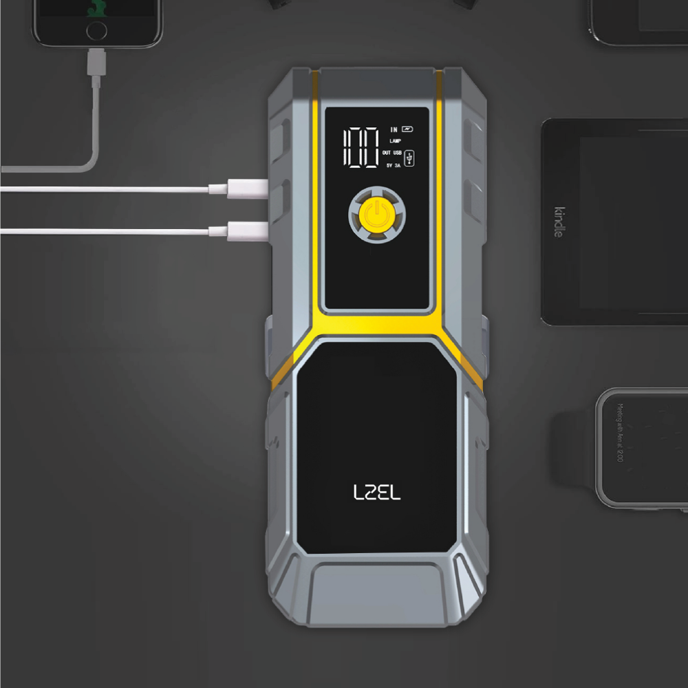 LZEL EnergizeIgnite - 12,000mAh Car Jump Starter with LED Flashlight | Gray/Yellow