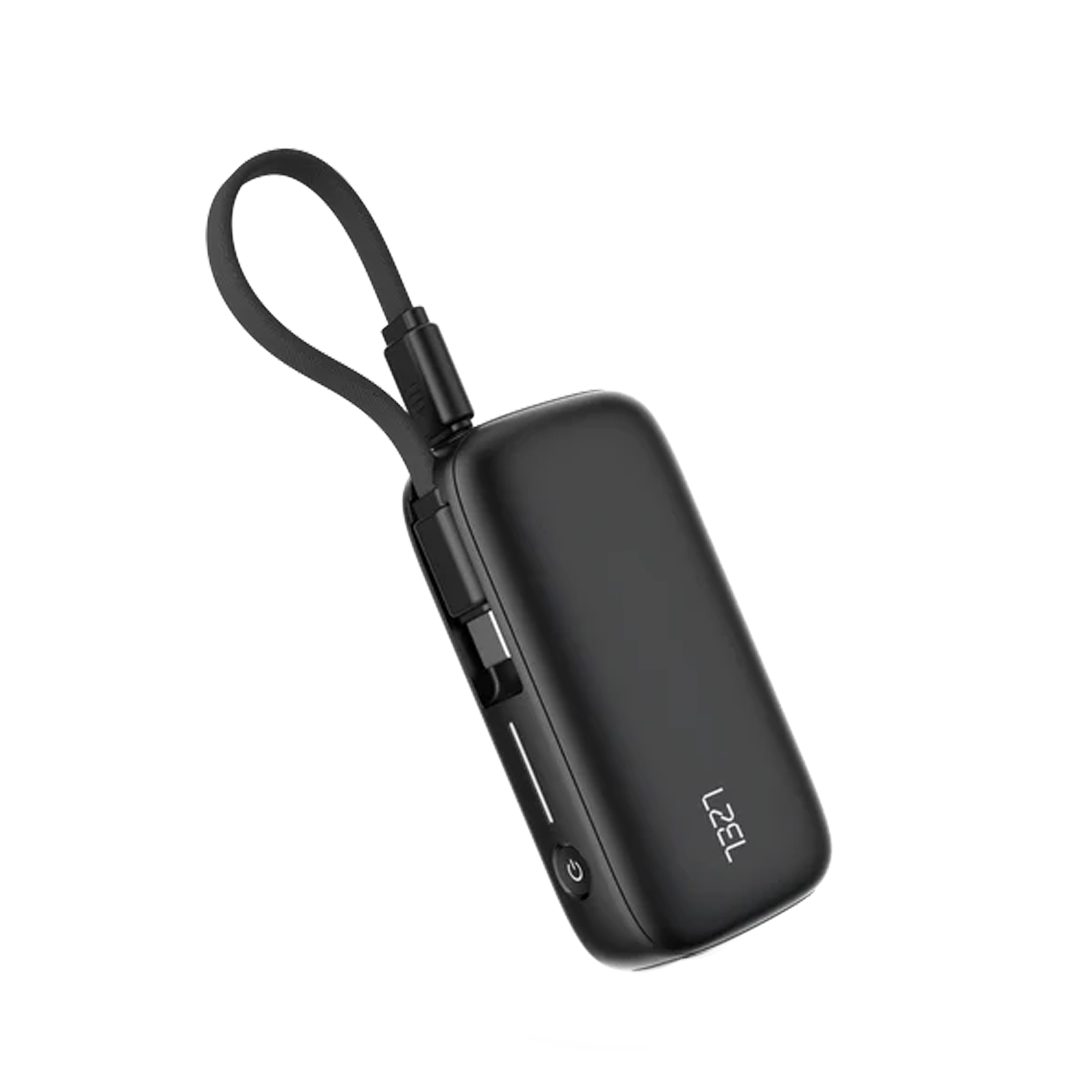 LZEL PrimeBrio Neo 5K Mini Power Bank 22.5W – 5000mAh, Detachable Type-C Cable | Black