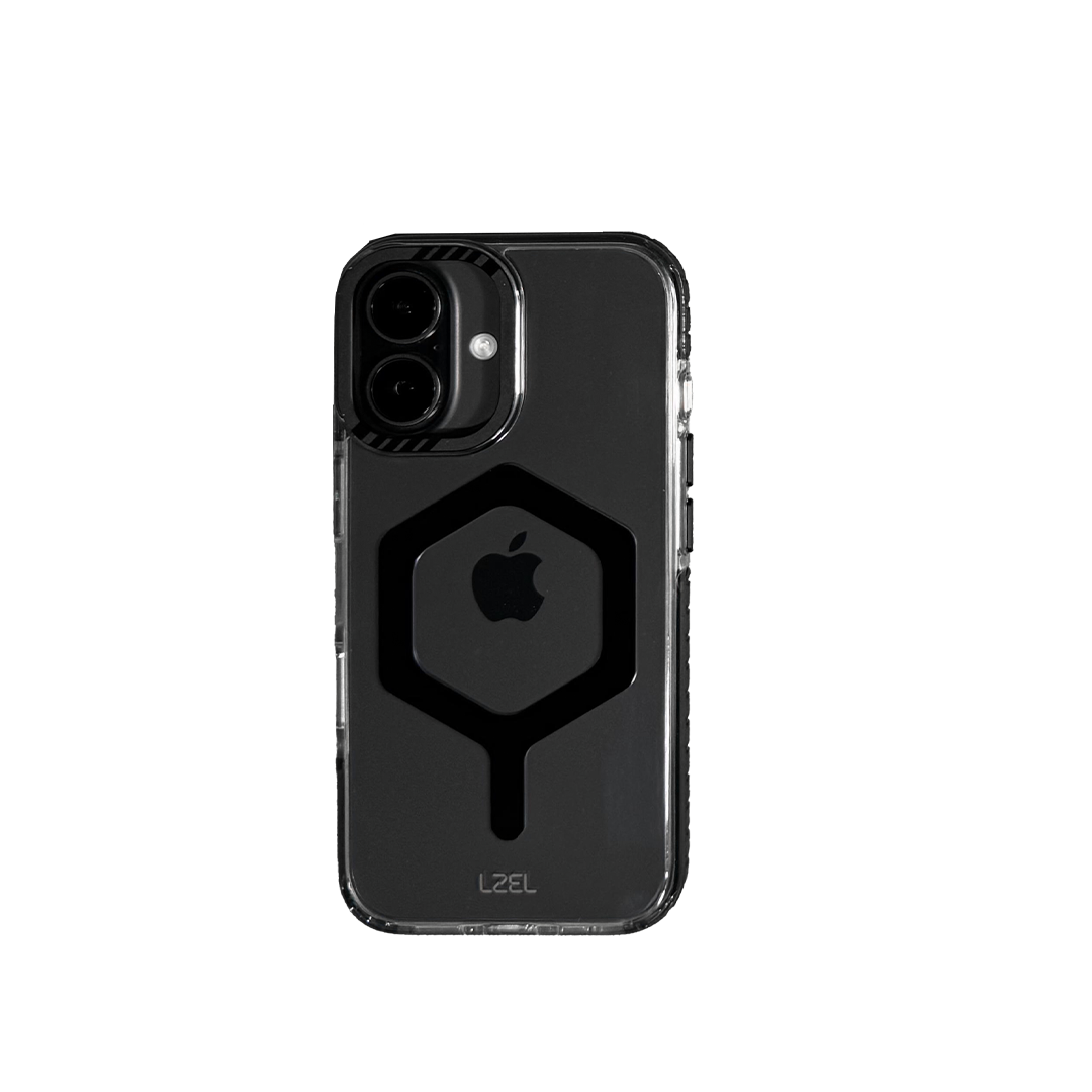 غطاء LZEL Mag Hexa Defender المربع الشفاف MagSafe لهاتف iPhone 16 Plus | أسود 