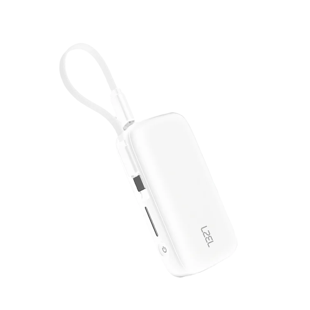 LZEL PrimeBrio Neo 5K Mini Power Bank 22.5W – 5000mAh, Detachable Type-C Cable | White
