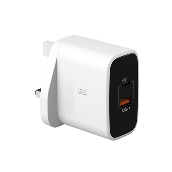 شاحن حائط LZEL VoltixCharge ثنائي المنفذ USB-A USB-C GaN بقوة 35 واط | أبيض 