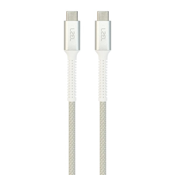 كابل LZEL Celeris Power N المضفر من القماش بقوة 240 واط من USB-C إلى USB-C من الجيل الثالث بطول 1.2 متر | أبيض