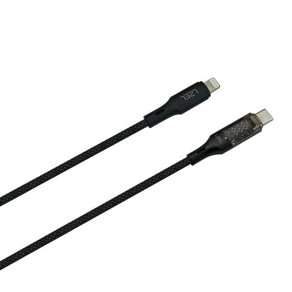 كابل LZEL Celeris Power Disp 60 واط USB-C إلى Lightning بشاشة رقمية 1.2 متر | أسود