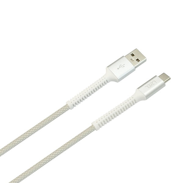 كابل LZEL Celeris Power Ac مضفر من القماش USB-A إلى USB-C بطول 1.2 متر | أبيض