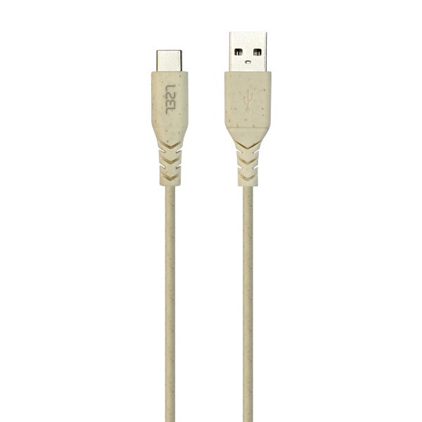 كابل LZEL Celeris Power Ac الصديق للبيئة، من USB-A إلى USB-C، بطول 1.2 متر | لون الشوفان/أبيض فاتح