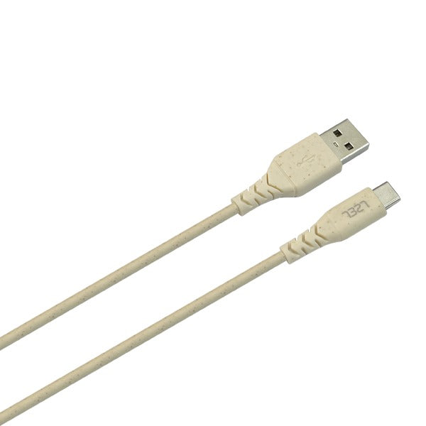 كابل LZEL Celeris Power Ac الصديق للبيئة، من USB-A إلى USB-C، بطول 1.2 متر | لون الشوفان/أبيض فاتح
