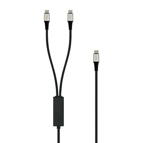 كابل LZEL Celeris Power C Twin Fabric Braided 100W USB-C إلى USB-C X 2 مع كابل Splitter بطول 1.2 متر | أسود