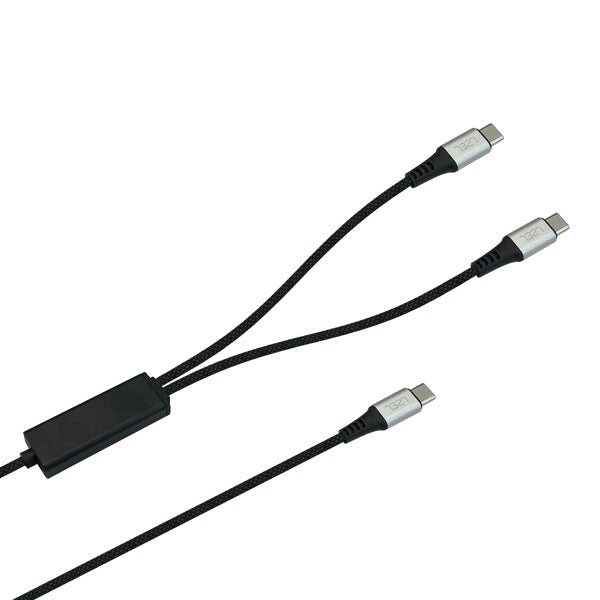 كابل LZEL Celeris Power C Twin Fabric Braided 100W USB-C إلى USB-C X 2 مع كابل Splitter بطول 1.2 متر | أسود