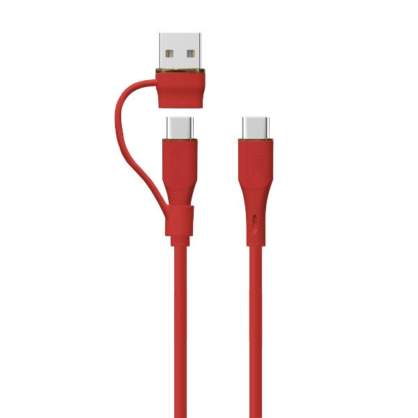 LZEL Celeris PowerDuo – 2-in-1 USB-C to USB-C 100W Silicone Cable (2m) Built-in USB-A connector | Red