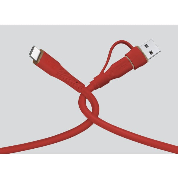 LZEL Celeris PowerDuo – 2-in-1 USB-C to USB-C 100W Silicone Cable (2m) Built-in USB-A connector | Red