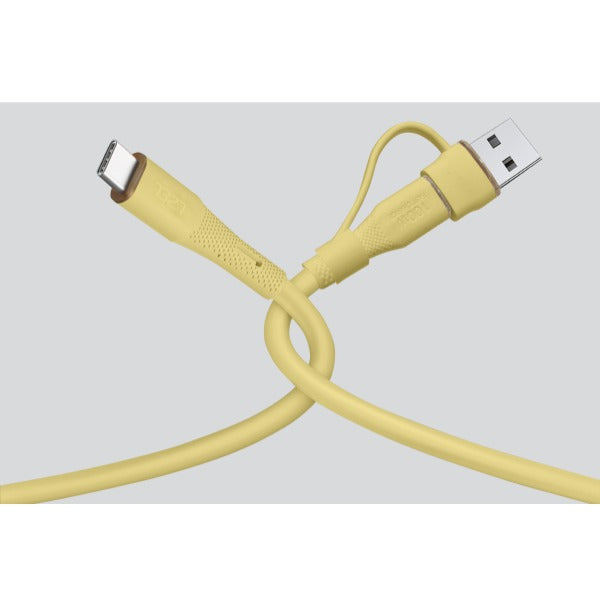 LZEL Celeris PowerDuo – 2-in-1 USB-C to USB-C 100W Silicone Cable (2m) Built-in USB-A connector | Yellow