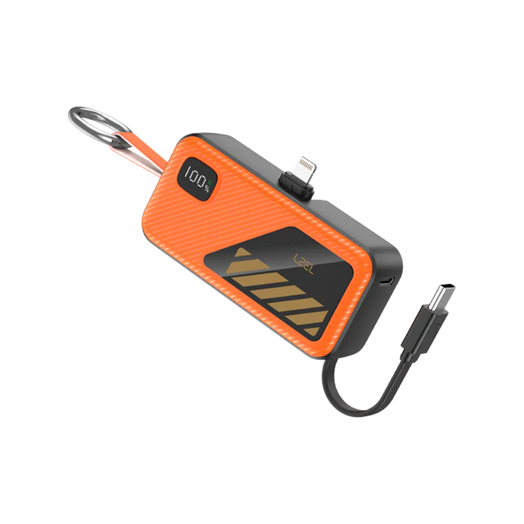 LZEL Nanoflux Charger Mini 5000mAh PD Lightning Power Bank with Built-in Type-C Cable | Orange