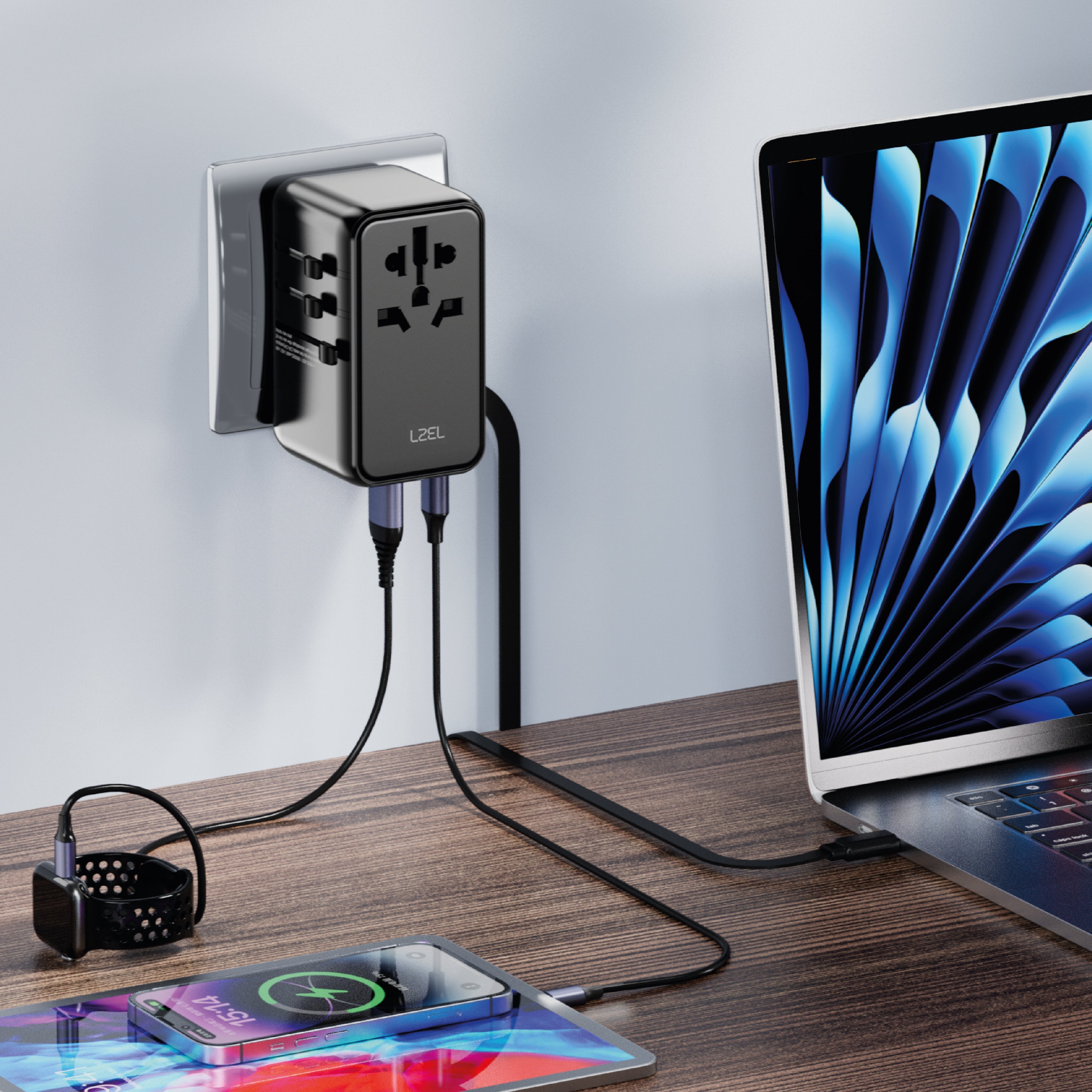LZEL Voyage Elite Travel 45W GAN USB-C Fast Charging Adapter With Type-C Cable | Black