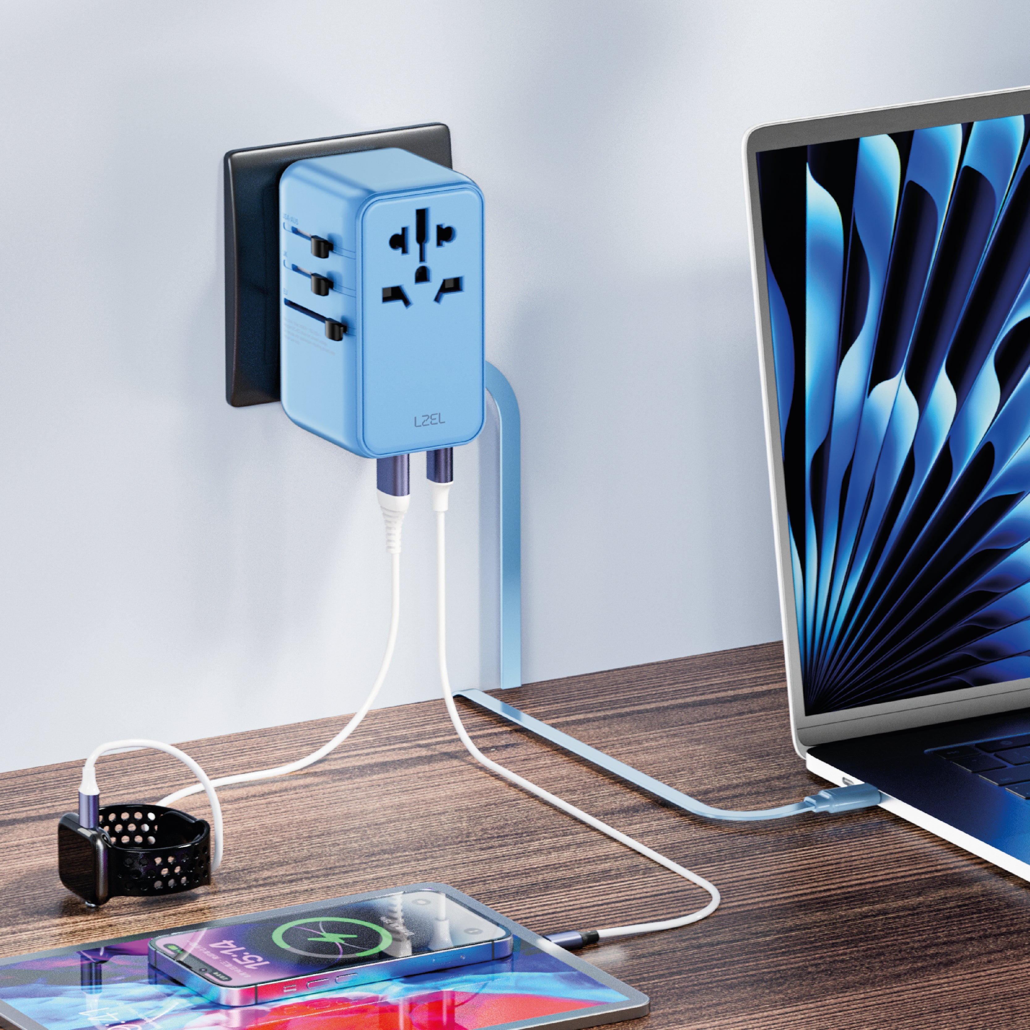 LZEL Voyage Elite Travel 45W GaN USB-C Fast Charging Adapter With Type-C Cable |Blue